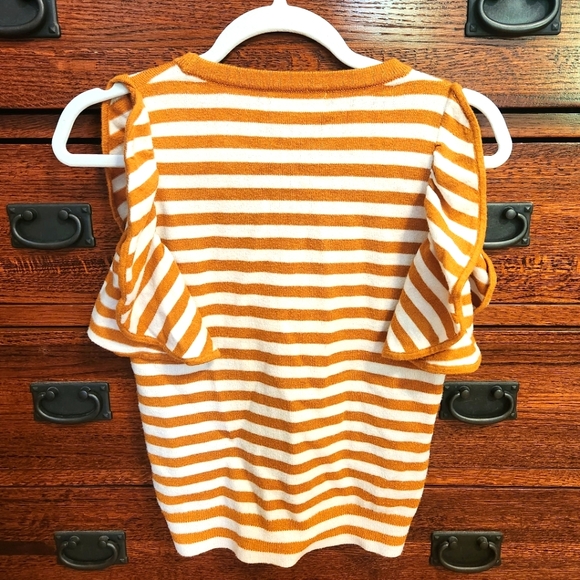 Anthropologie Ruffled Sleeve, Striped Knit Top - Picture 3 of 7